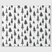 シンプルの白黒ツリーパターン ラッピングペーパー (フラット)
