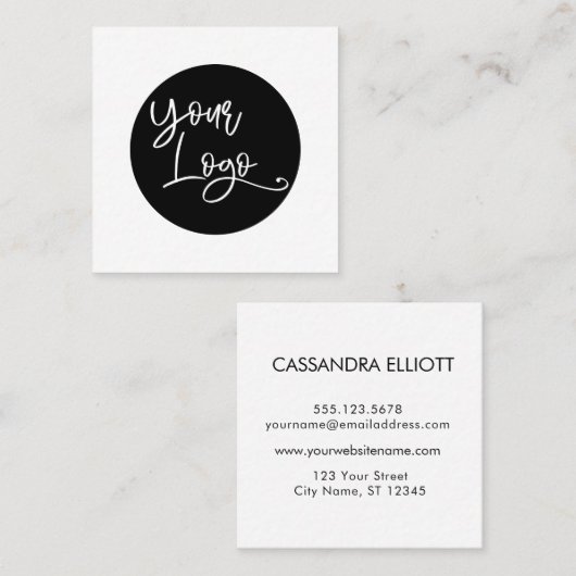 シンプルの白黒ロゴを追カスタム加 スクエア名刺 (正面/裏面)