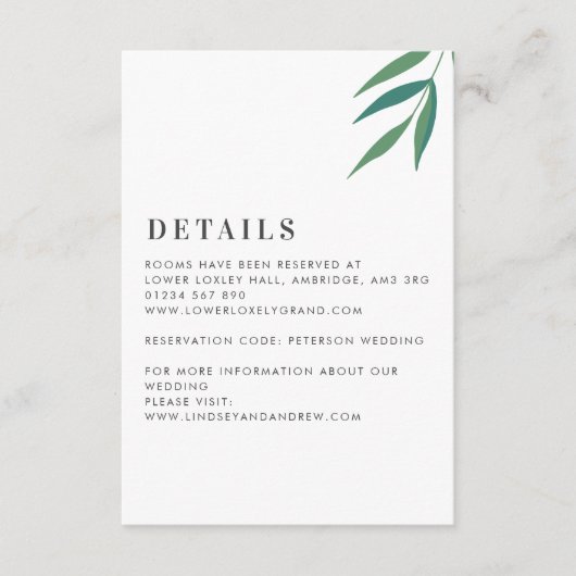 シンプルの種類と葉の種類と結婚白 エンクロージャーカード (正面)