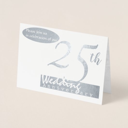 シンプルの第25銀製の結婚記念日の招待状 箔カード (正面)