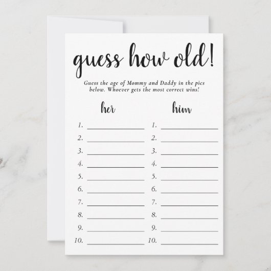 シンプルの経過期間 |白黒フォトゲームカード 招待状 (正面)