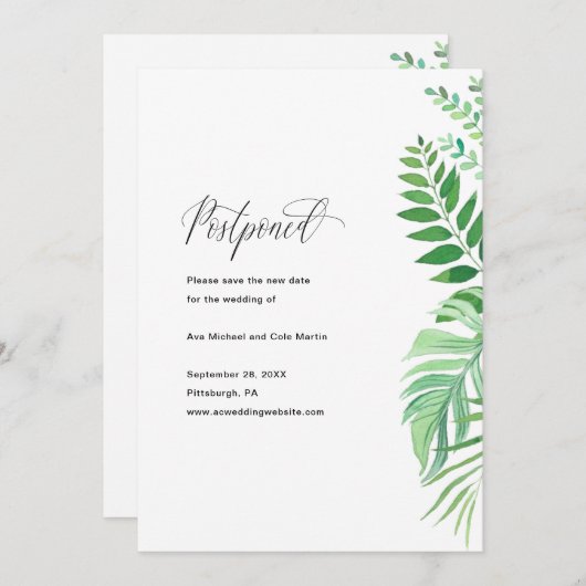 シンプルの結婚延期の発表 案内状 (正面/裏面)