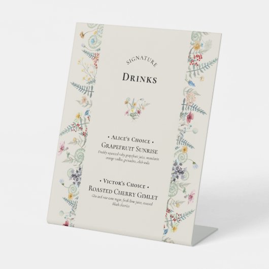 シンプルの結婚Wildflower Fernの特徴的なドリンク 台座サイン (正面)