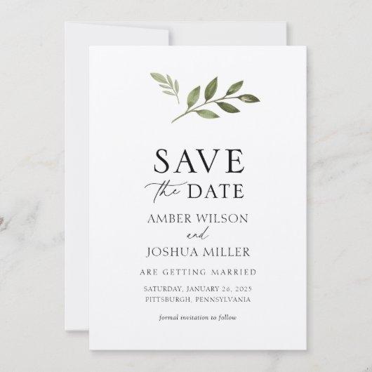 シンプルの緑の日を保存 招待状 (正面)