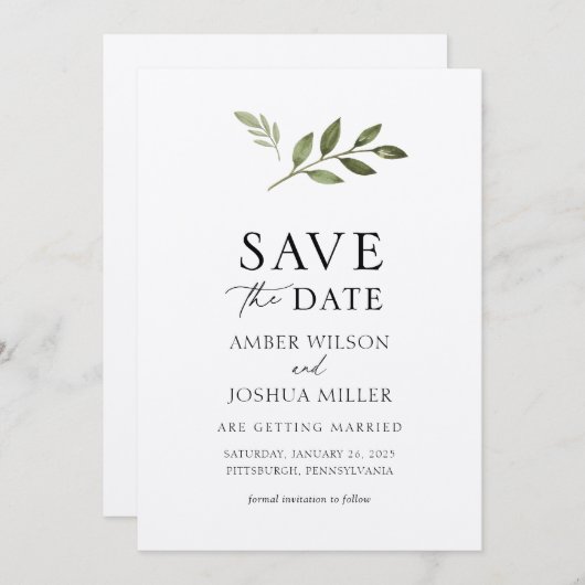 シンプルの緑の日を保存 招待状 (正面/裏面)