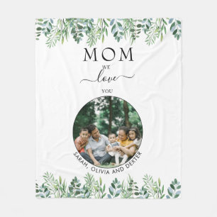 シンプルの緑We Love You Mom Grandma Photo フリースブランケット