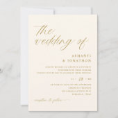 シンプルの繊細な金ゴールドとアイボリース結婚クリプト 招待状 (正面)