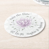 シンプルの葉と蓮とマンダラの日付を保存 ラウンドペーパーコースター (アングル)