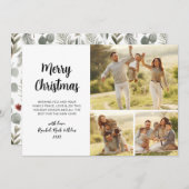 シンプルの葉の緑3数々の写真クリスマス シーズンカード (正面/裏面)