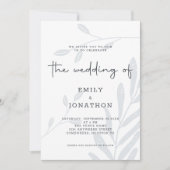 シンプルの葉ほこりっぽい青結婚式招待状 (正面)