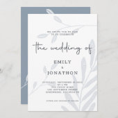 シンプルの葉ほこりっぽい青結婚式招待状 (正面/裏面)