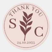 シンプルの葉テラコッタウェディングフライトモノグラム ラウンドシール (正面)