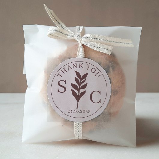 シンプルの葉テラコッタウェディングフライトモノグラム ラウンドシール