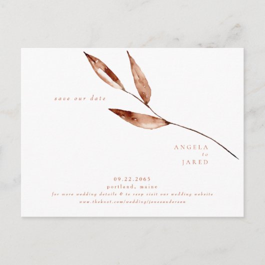 シンプルの葉テラコッタ結婚の日救付付 ポストカード (正面)