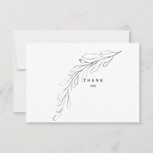 シンプルの葉茎葬儀お名前と日付 サンキューカード (正面)