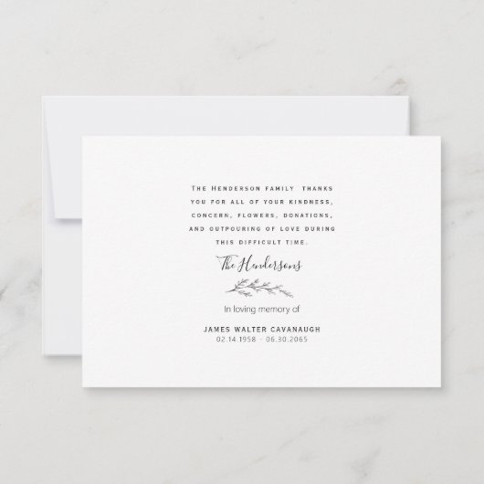 シンプルの葉茎葬儀お名前と日付 サンキューカード (裏面)