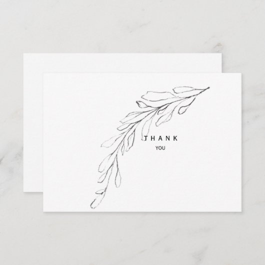 シンプルの葉茎葬儀お名前と日付 サンキューカード (正面/裏面)