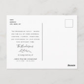 シンプルの葉茎葬儀お名前と日付 ポストカード (裏面)