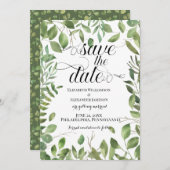 シンプルの葉、日付の結婚保存 セーブザデート (正面/裏面)