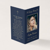 シンプルの葬儀フォトフォルダー金ゴールドブルー祈りの言葉カード (外部)