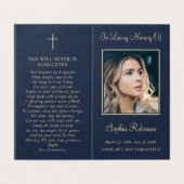 シンプルの葬儀フォトフォルダー金ゴールドブルー祈りの言葉カード (外部フラット)