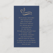 シンプルの葬儀フォト金ゴールドスクリプトブルー祈りの言葉カード 名刺 (裏面)