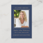 シンプルの葬儀フォト金ゴールドスクリプトブルー祈りの言葉カード 名刺 (正面)