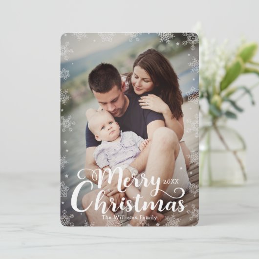 シンプルの雪だるまの出血メリークリスマス写真 シーズンカード (スタンド正面)