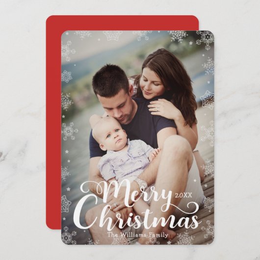 シンプルの雪だるまの出血メリークリスマス写真 シーズンカード (正面/裏面)