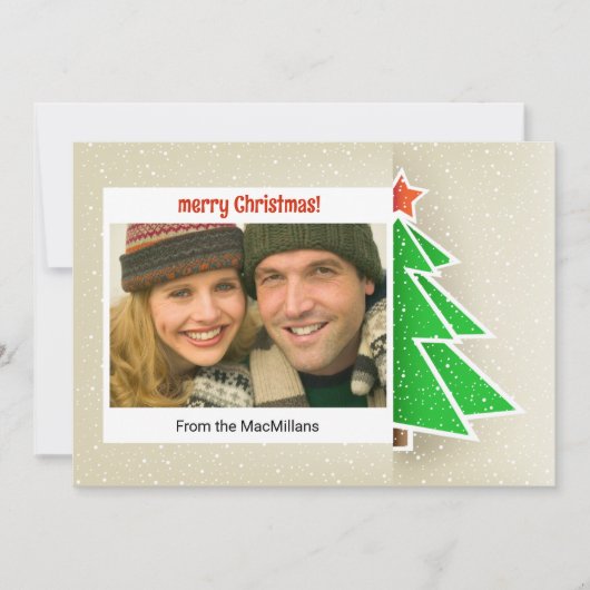 シンプルの雪のクリスマスツリーの写真 シーズンカード (正面)