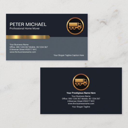 シンプルの青い画スタイリッシュ層金ゴールドの移動 名刺 (正面/裏面)