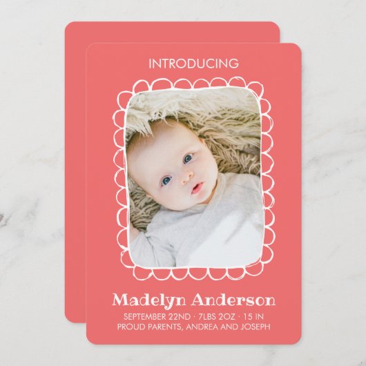 シンプルの鱗片状長方形フレーム誕生 案内状 (正面/裏面)