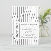 シンプルの黒と白のストライプモダンゲイ結婚 招待状 (スタンド正面)
