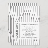 シンプルの黒と白のストライプモダンゲイ結婚 招待状 (正面/裏面)