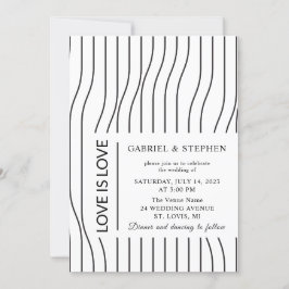 シンプルの黒と白のストライプモダンゲイ結婚 招待状