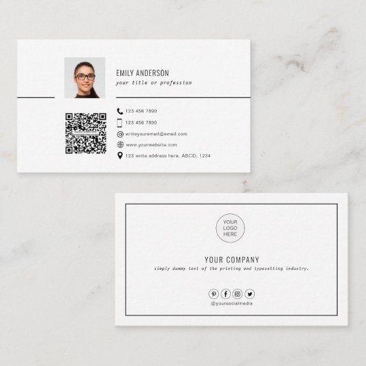 シンプルのQRコード名刺(写真付き) 名刺 (正面/裏面)