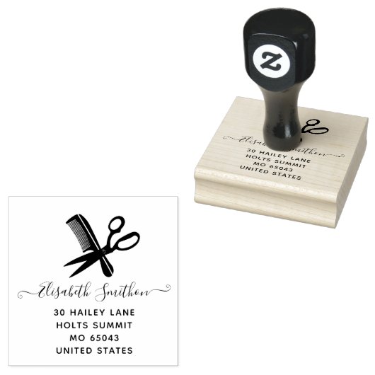 シンプルはさみヘアコーム美容師プロフェッショナル ラバースタンプ (押印)