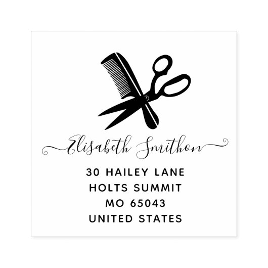 シンプルはさみヘアコーム美容師プロフェッショナル ラバースタンプ (インプリント)