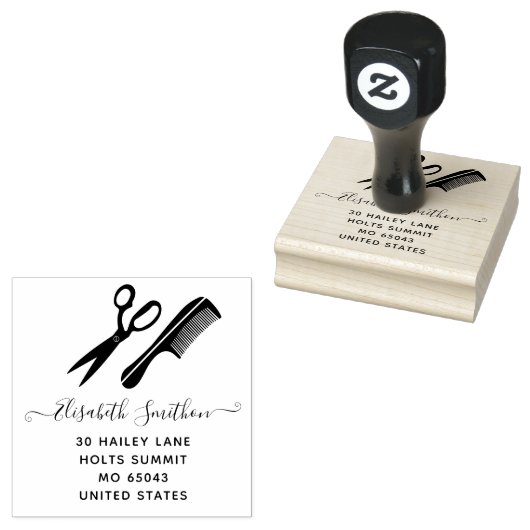 シンプルはさみヘアコーム美容師プロフェッショナル ラバースタンプ (押印)