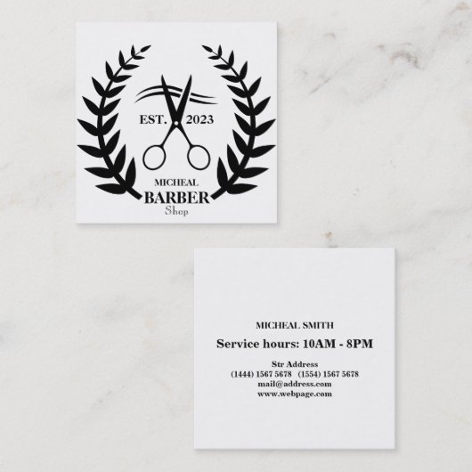 シンプルはさみ理容師 スクエア名刺 (正面/裏面)