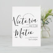 シンプルはっきりしたスクリプトタイポグラフィ結婚白黒 箔招待状 (立ち正面)