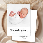 シンプルはっきりしたタイポグラフィミニマル生まれたばかりのベビー写真 サンキューカード