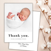 シンプルはっきりしたタイポグラフィミニマル生まれたばかりのベビー写真 サンキューカード