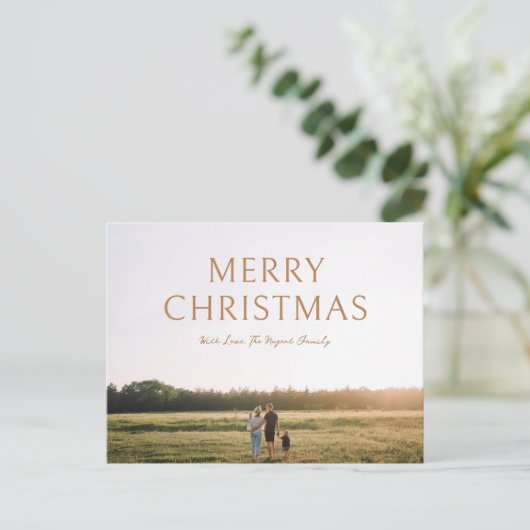 シンプルはっきりしたタイポグラフィ写真モダンクリスマス シーズンポストカード (スタンド正面)