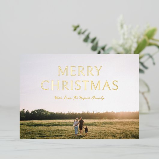 シンプルはっきりしたタイポグラフィ写真モダンクリスマス 箔シーズンカード (立ち正面)