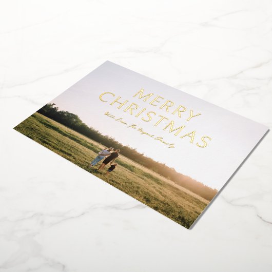 シンプルはっきりしたタイポグラフィ写真モダンクリスマス 箔シーズンカード (回転した状態)