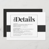 シンプルはっきりしたミニマル黒と白の結婚詳細 エンクロージャーカード (正面/裏面)