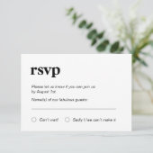 シンプルはっきりしたモダンタイポグラフィRSVPカード 出欠カード (スタンド正面)