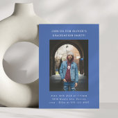 シンプルはっきりしたモダンブルーフォト卒業パーティー 招待状