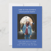 シンプルはっきりしたモダンブルーフォト卒業パーティー 招待状 (正面)